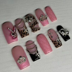 Elegant Pink and Black Nail Art Set